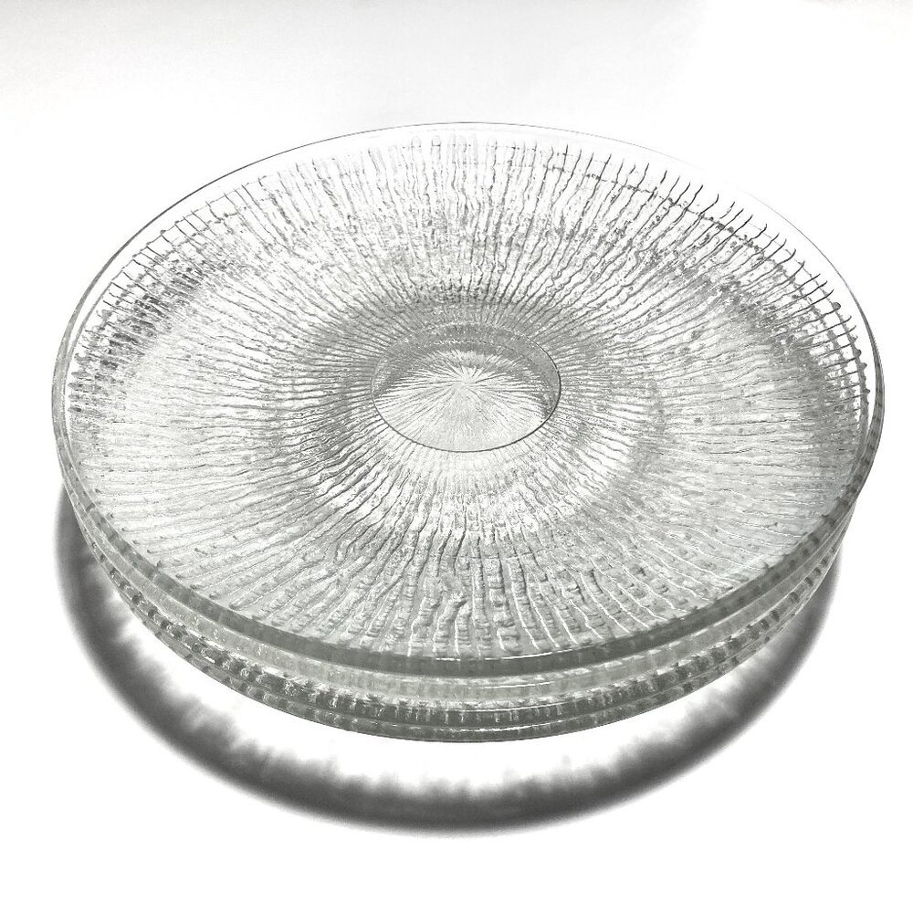 Vintage ‘Indiana Glass’ Set of 4 Clear, Textured “Tree Bark” Salad Plates